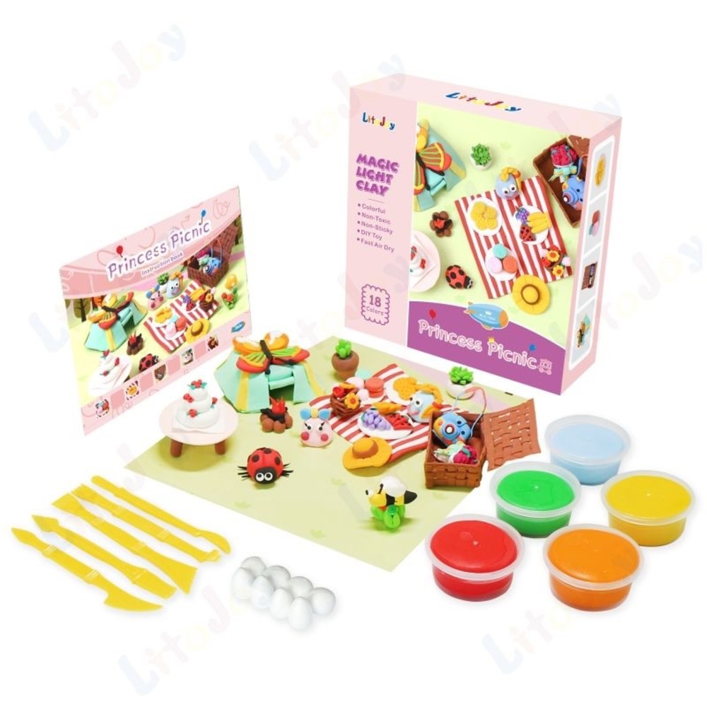 Princess Picnic Air Dry Modeling Clay Play Set with 18 Colors & Accessories NEW